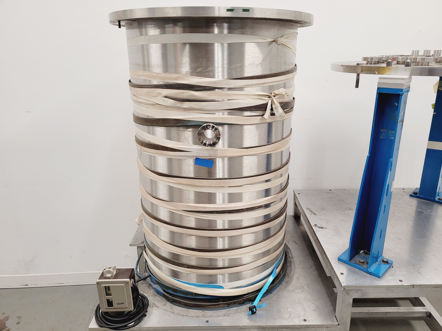 Image of TEM Vacuum Chamber Parts 60cm Diameter, 98cm Height on Aluminium Bench