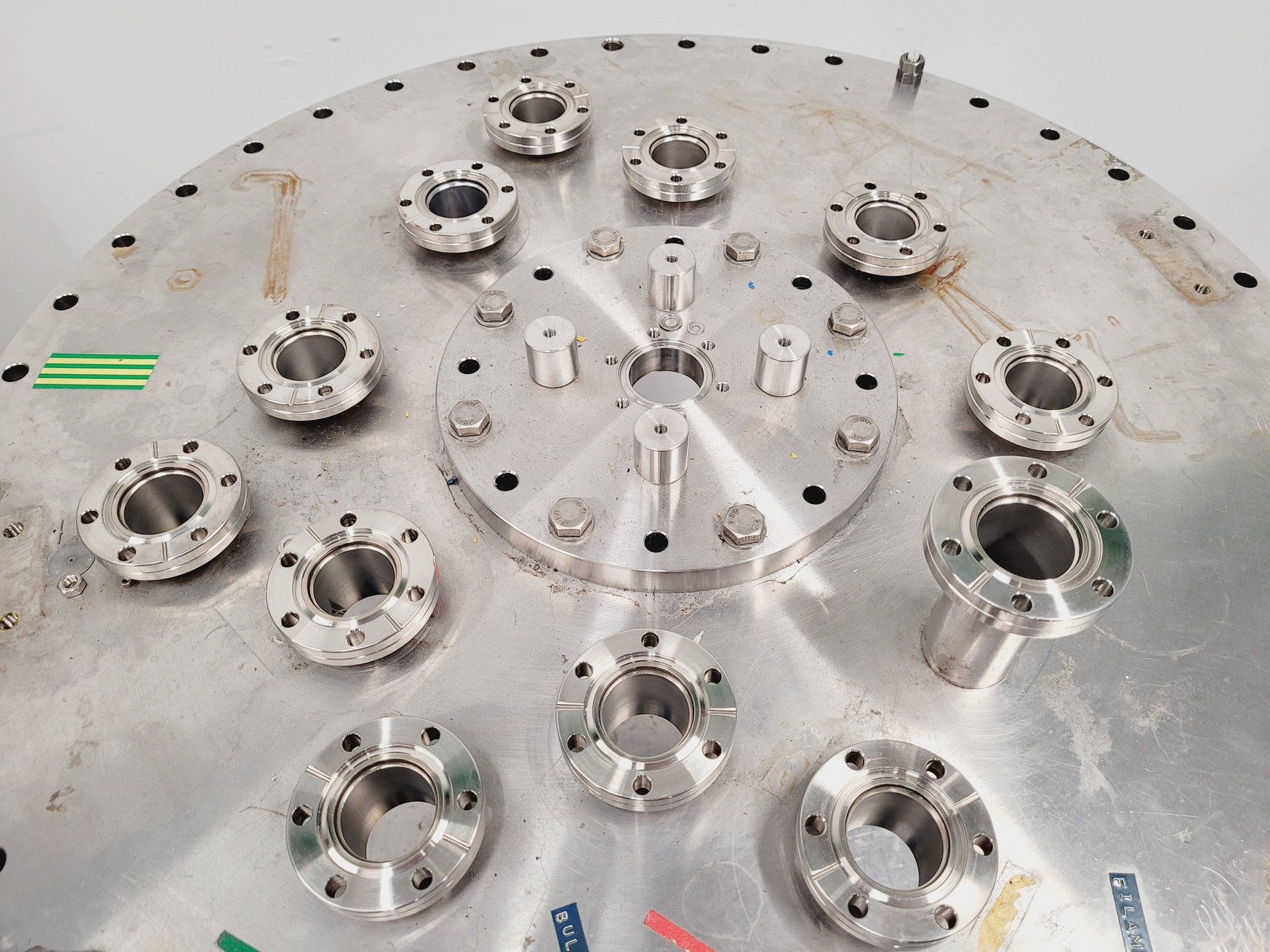 Image of TEM Vacuum Chamber Parts 60cm Diameter, 98cm Height on Aluminium Bench