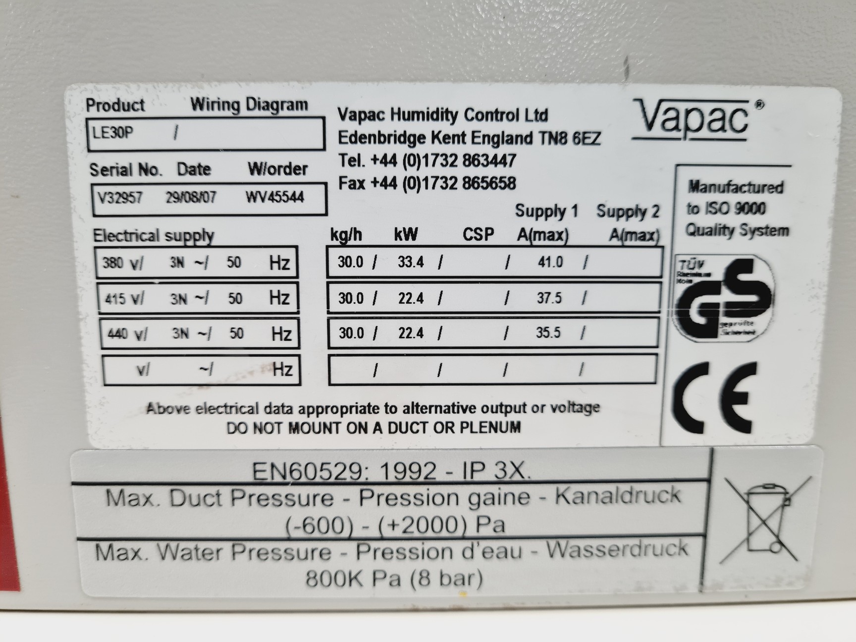 Image of Vapac Humidity Controller Model - LE30P-694092