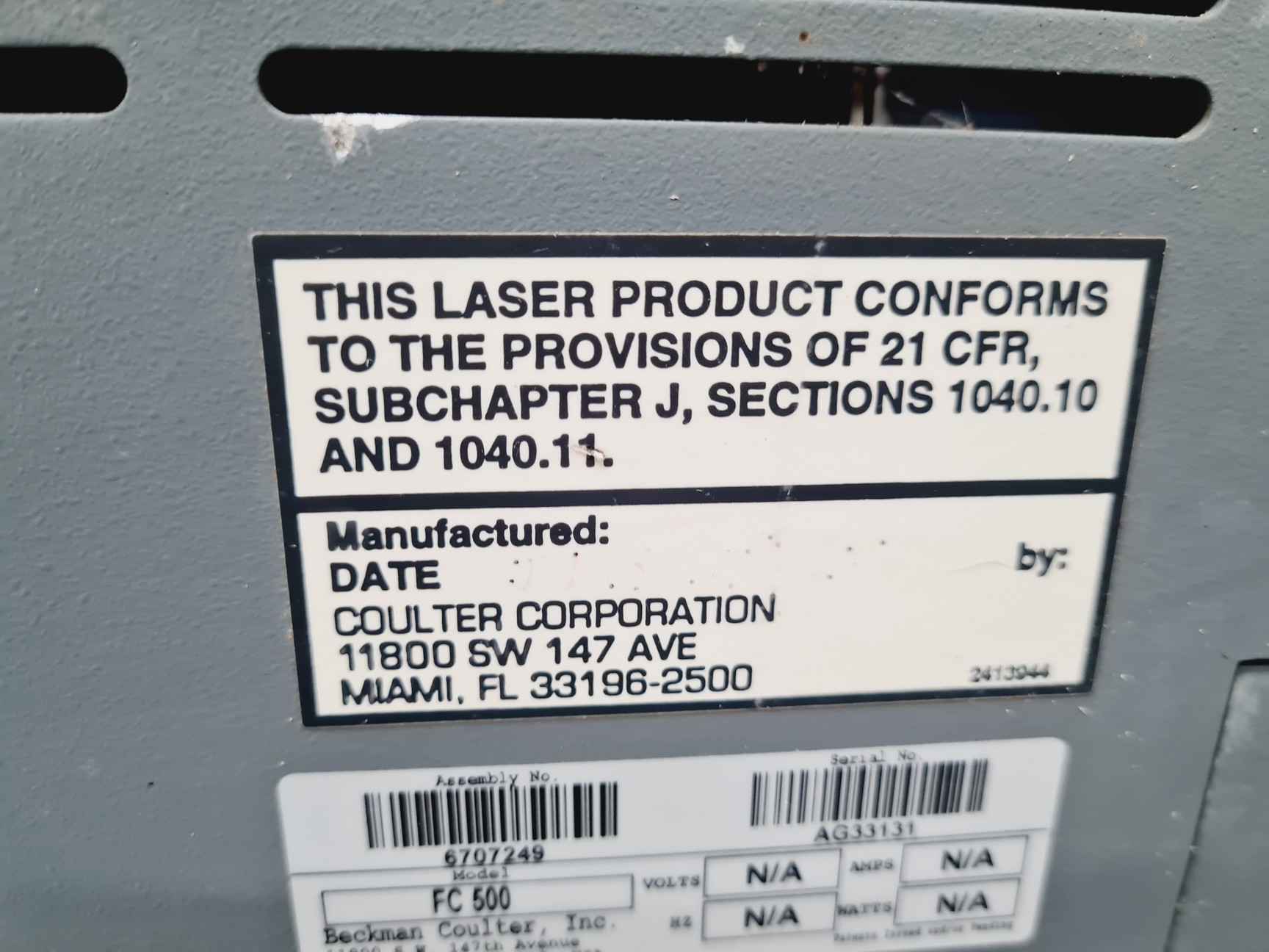 Image of Beckman Coulter Cytomics FC 500 Cytometer w/  1145P Laser - Spares/Repair Lab