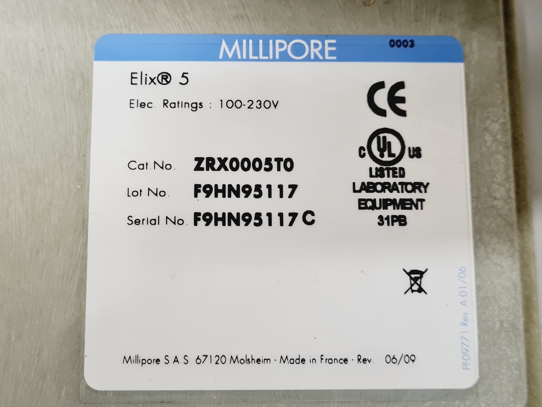 Image of Millipore Elix 5 Water Purification System Lab