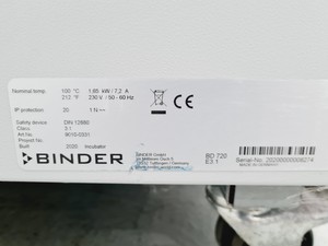 Thumbnail image of Binder Model No. BD 720 E3.1 Incubator Lab