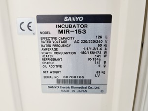 Thumbnail image of Sanyo MIR-153 Incubator Lab