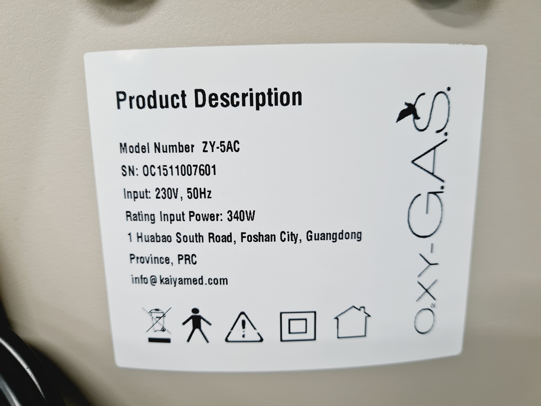 Image of OXY-Gas Type ZY-5AC Oxygen Concentrator Lab