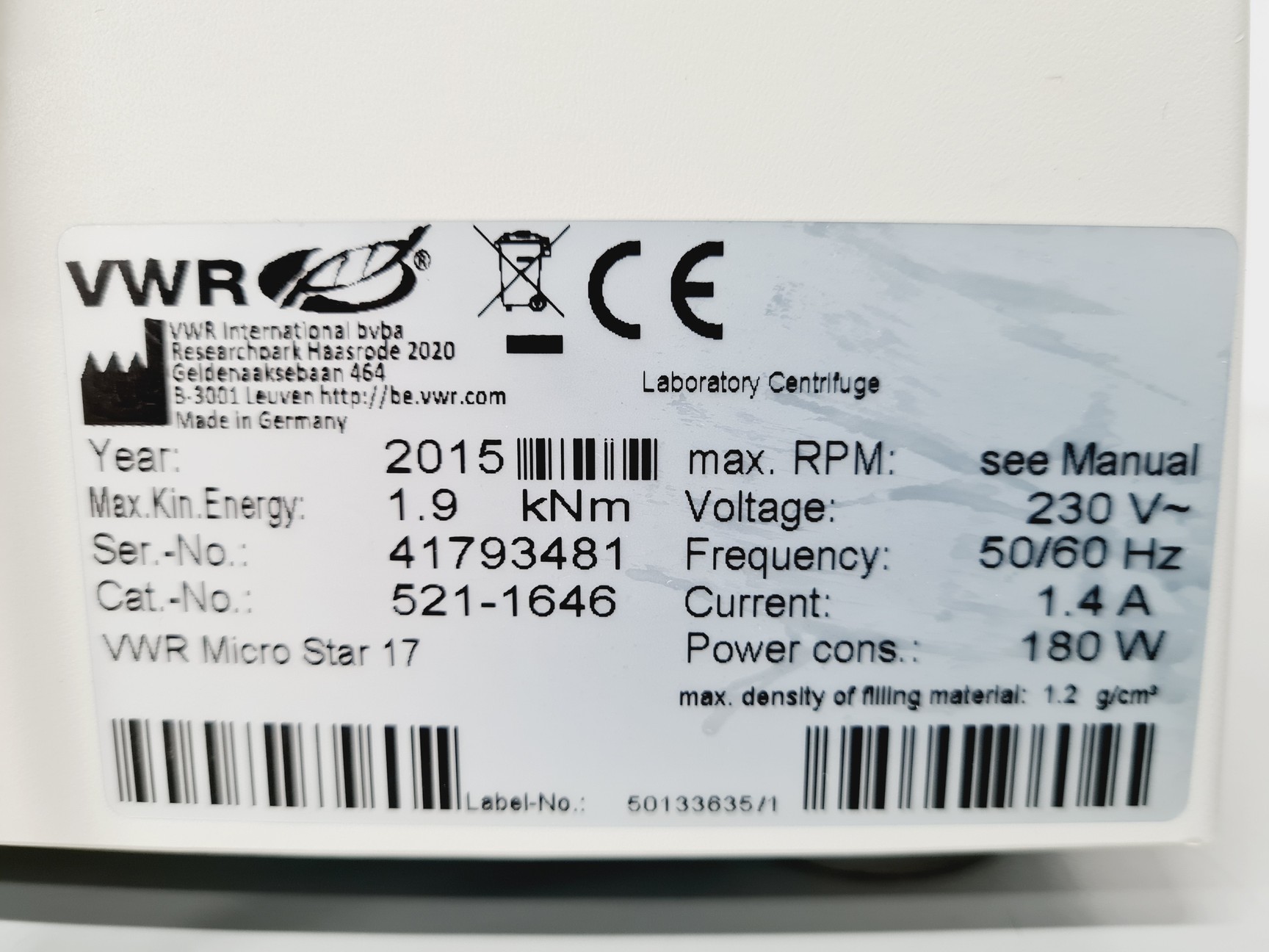 Image of VWR Micro Star 17 Micro Centrifuge Lab