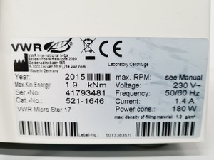 Thumbnail image of VWR Micro Star 17 Micro Centrifuge Lab