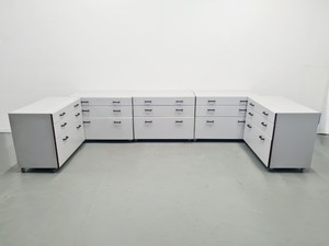 Image of Set of 5 S+B Under Bench Storage 3 Drawer Chests Lab