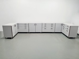 Image of Set of 6 S+B Under Bench Lab Storage, 3 x 2 Door Cupboards 3 x 3 Drawer Chests