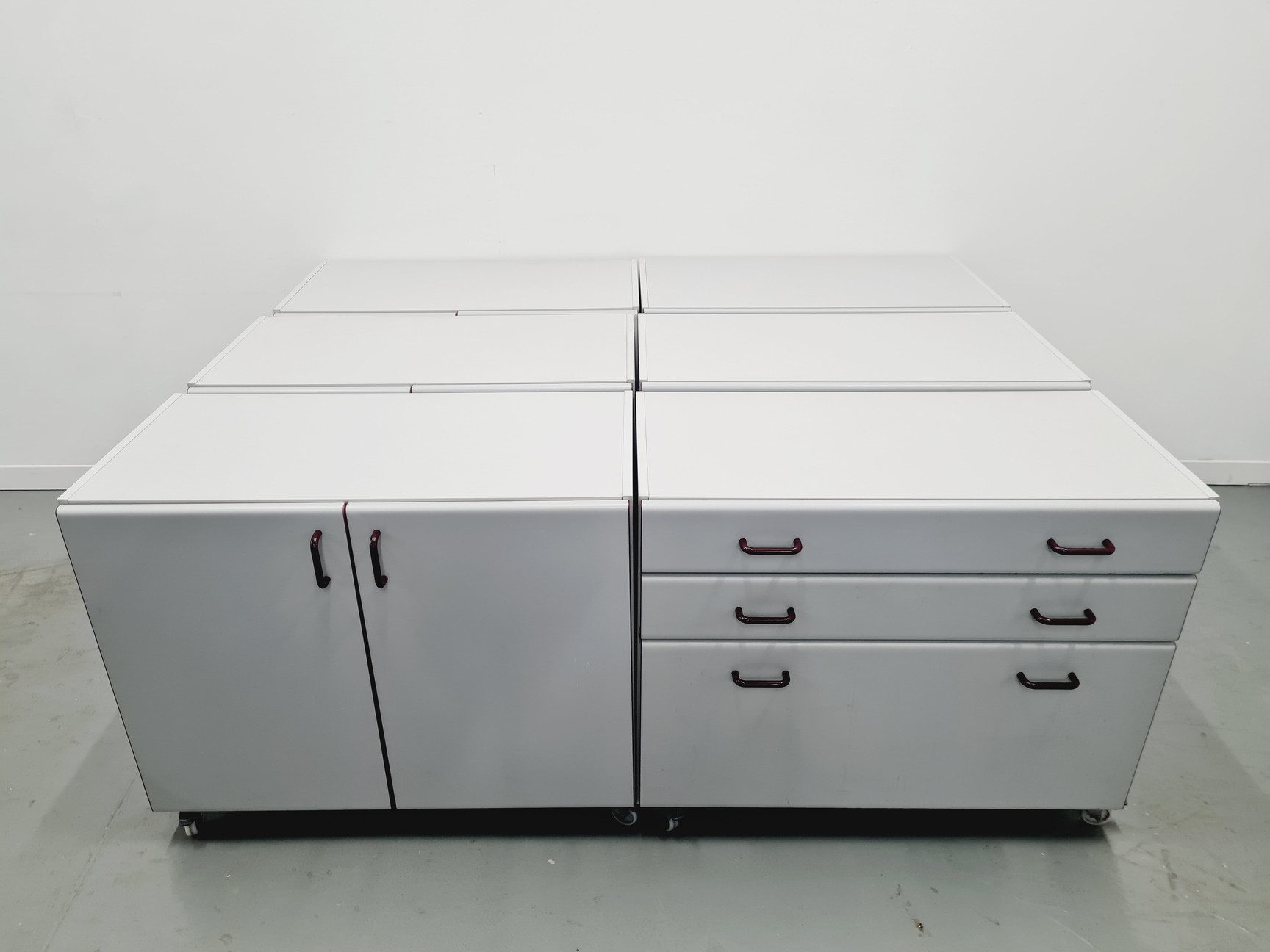 Image of Set of 6 S+B Under Bench Lab Storage, 3 x 2 Door Cupboards 3 x 3 Drawer Chests