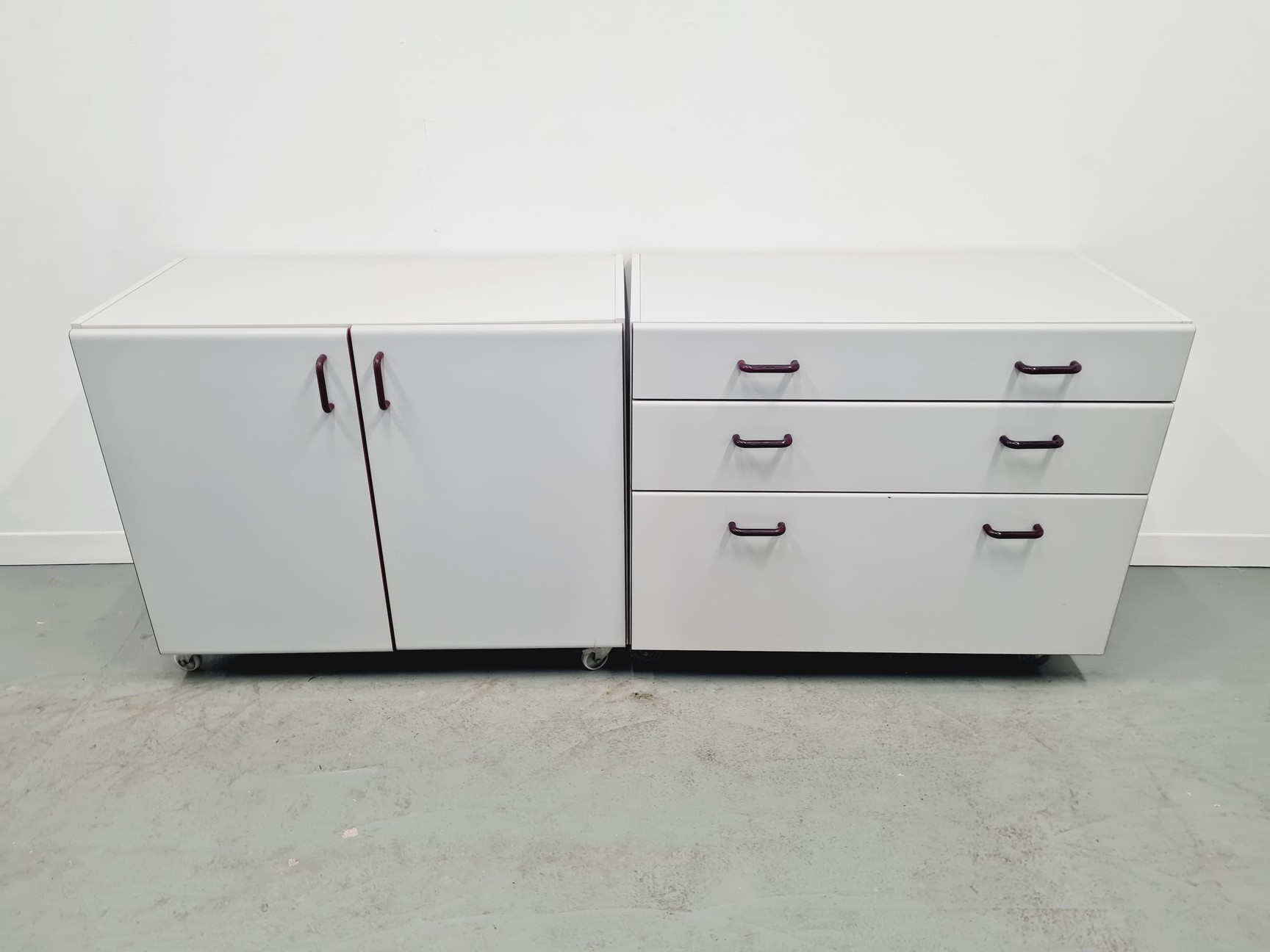 Image of Set of 6 S+B Under Bench Lab Storage, 3 x 2 Door Cupboards 3 x 3 Drawer Chests