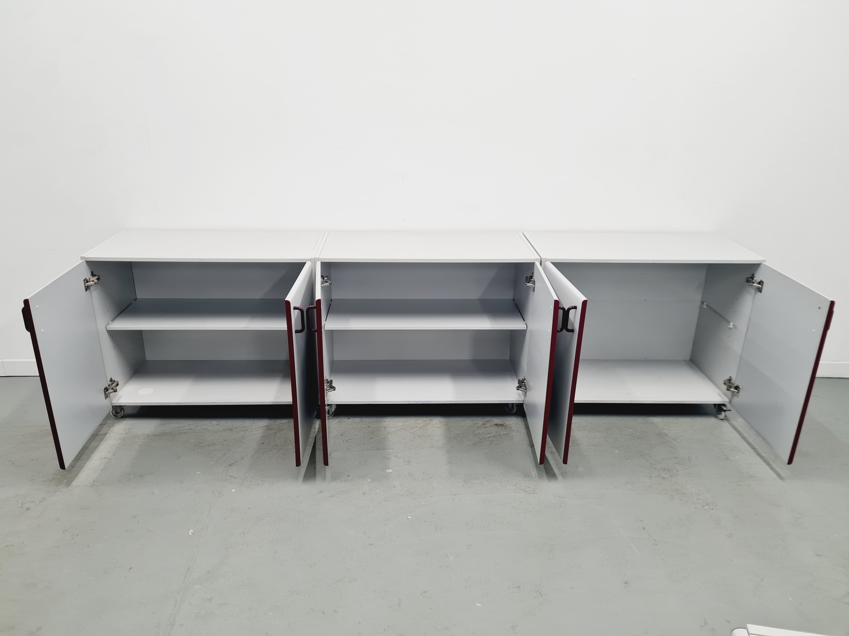 Image of Set of 6 S+B Under Bench Lab Storage, 3 x 2 Door Cupboards 3 x 3 Drawer Chests