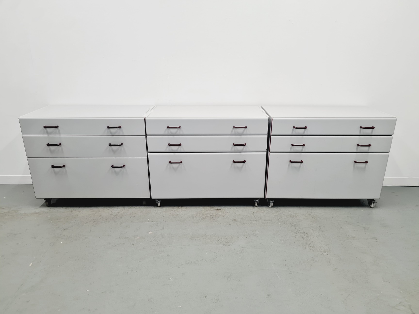 Image of Set of 6 S+B Under Bench Lab Storage, 3 x 2 Door Cupboards 3 x 3 Drawer Chests