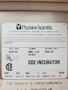 Thumbnail image of Precision Scientific NAPCO 5430 Dual Chamber Co2 Incubator Lab Spares/Repairs