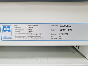 Thumbnail image of Vacucell Evo 111 Vacuum Oven w/ Vacustation & Hybrid RC 6 Pump VU 111 EVO Lab