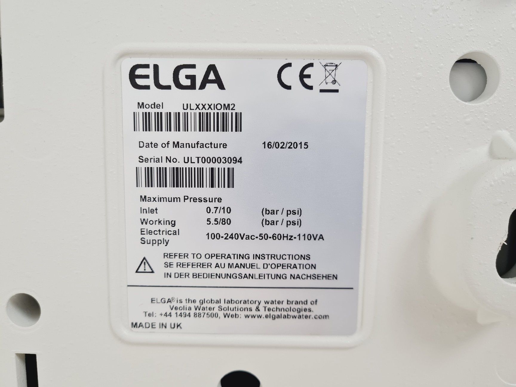 Image of ELGA PURELAB Ultra ULXXXIOM2 MK2 Water Purifier Purification System