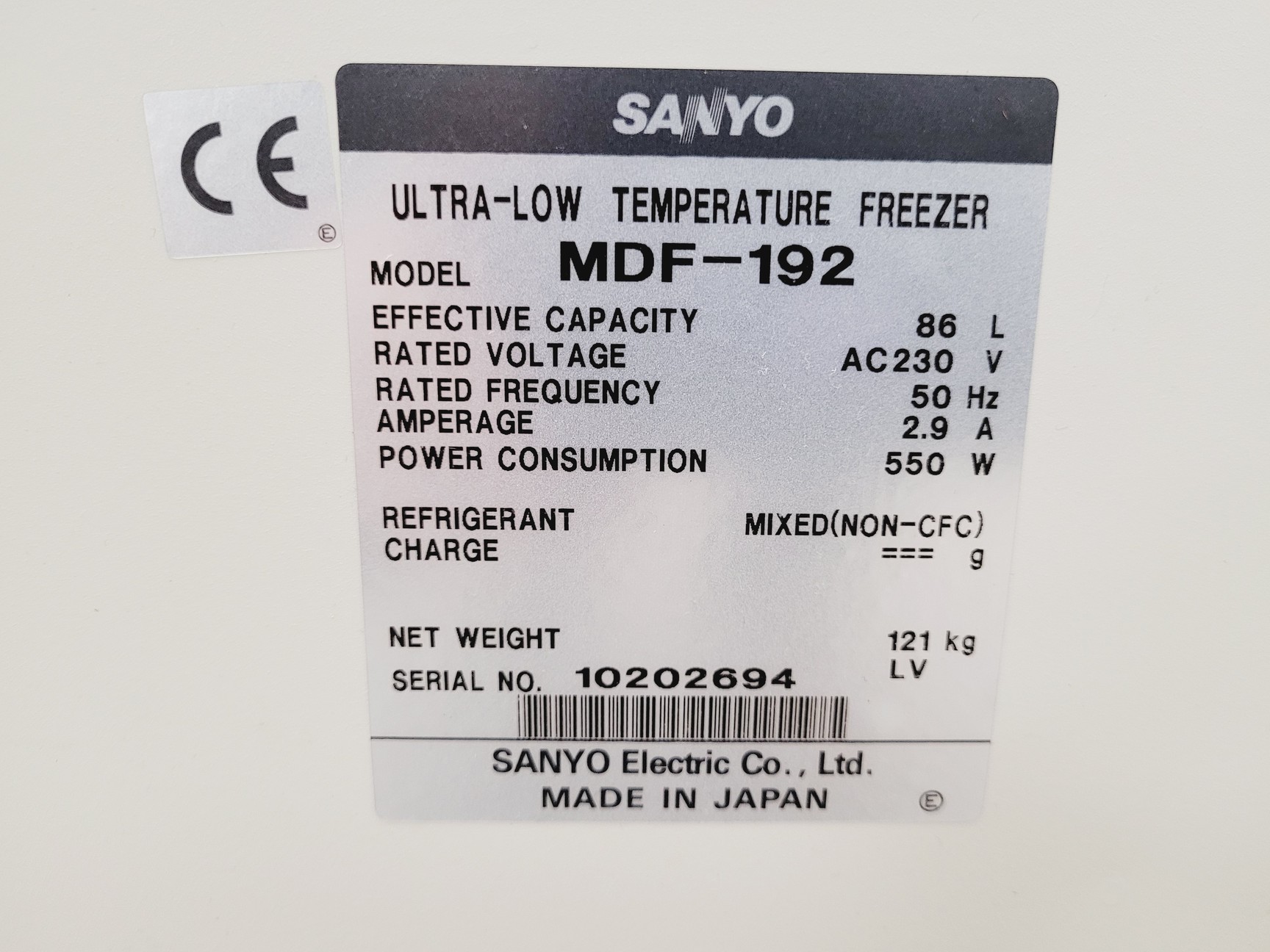 Image of Sanyo MDF-192 Ultra Low-Temperature Freezer Lab