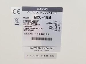 Thumbnail image of Sanyo MCO-19M O2 CO2 Incubator Lab