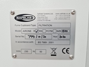 Thumbnail image of Safelab Recirculating Fume Cupboard Airone - R 1500R Lab