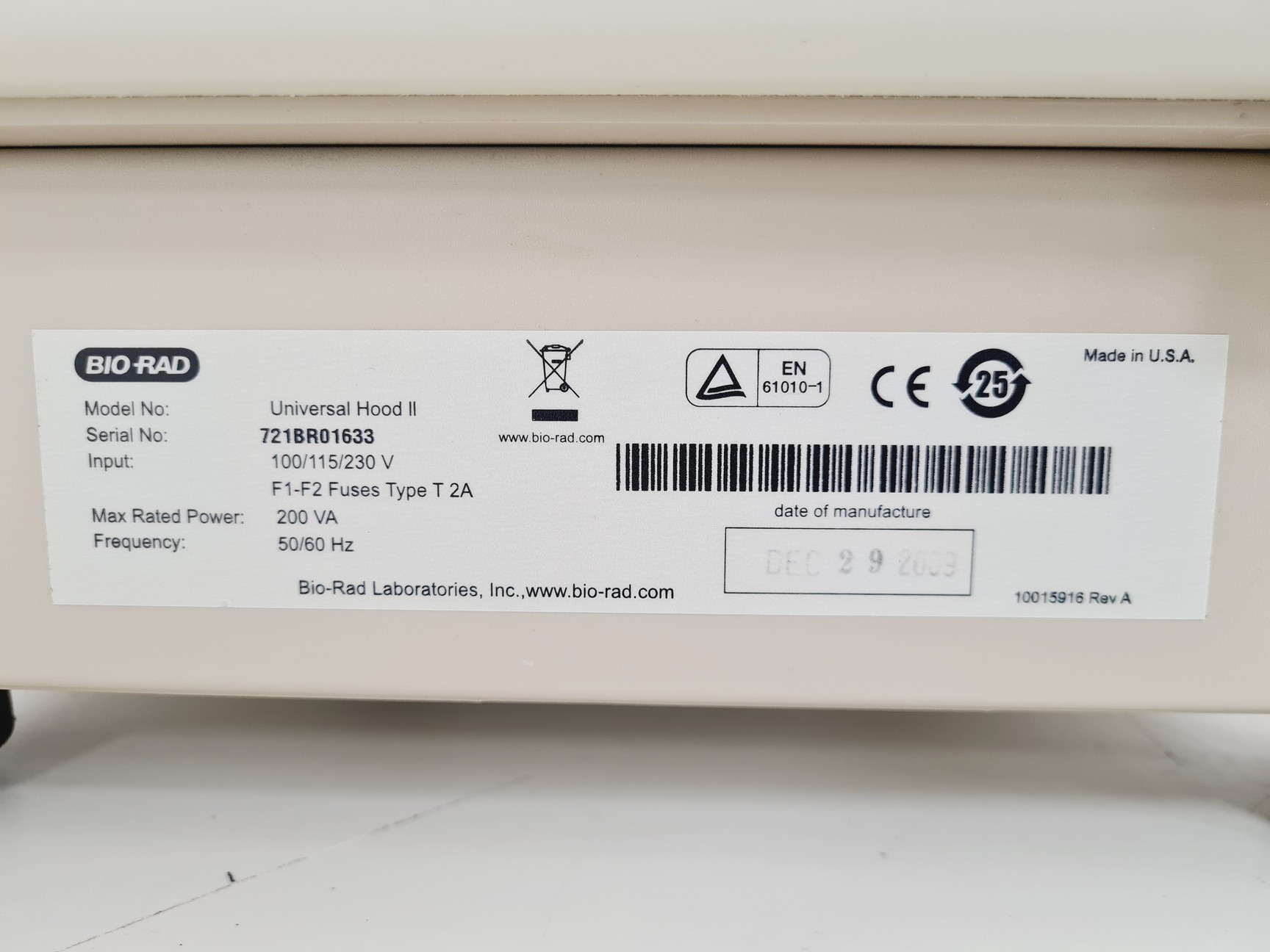 Image of Bio Rad Gel Doc Model Universal Hood II Lab