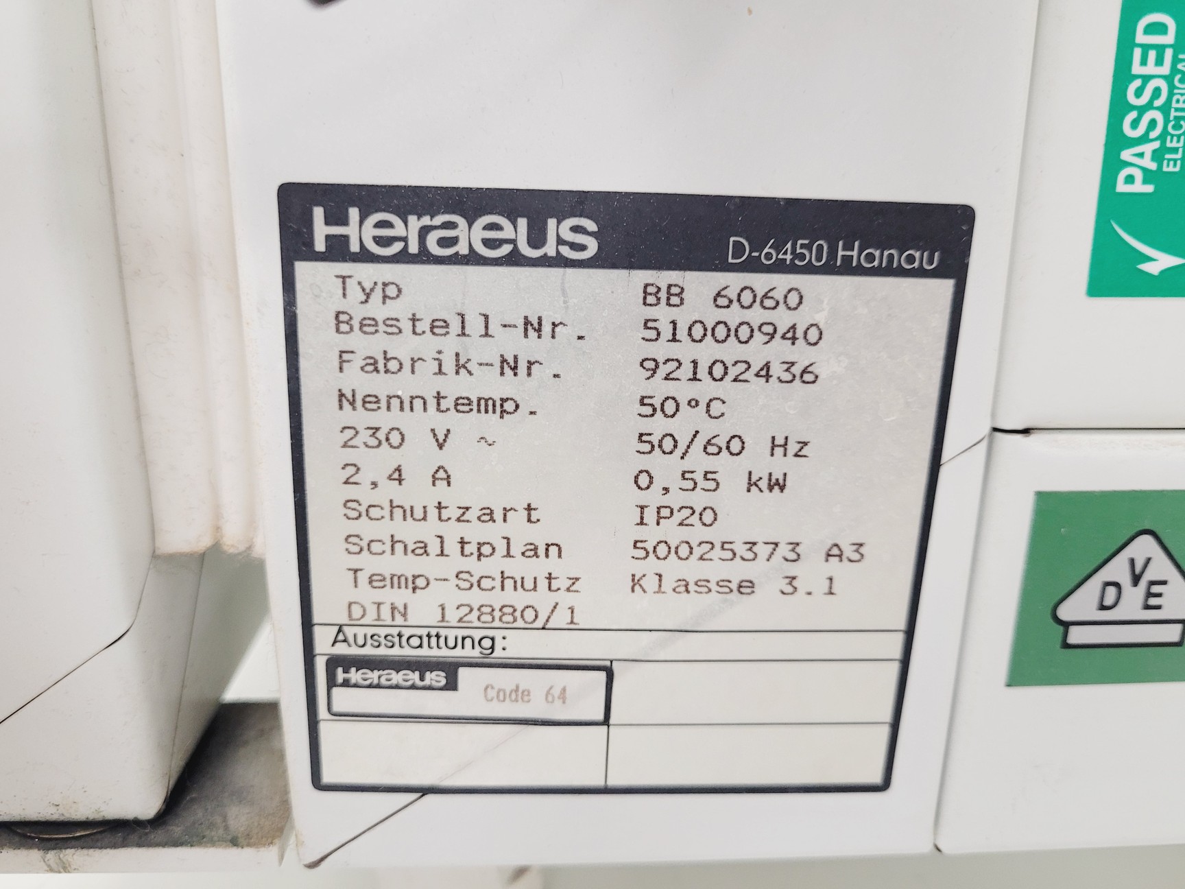 Image of Heraeus Instruments BB-6060 Incubator Lab Spares/Repairs