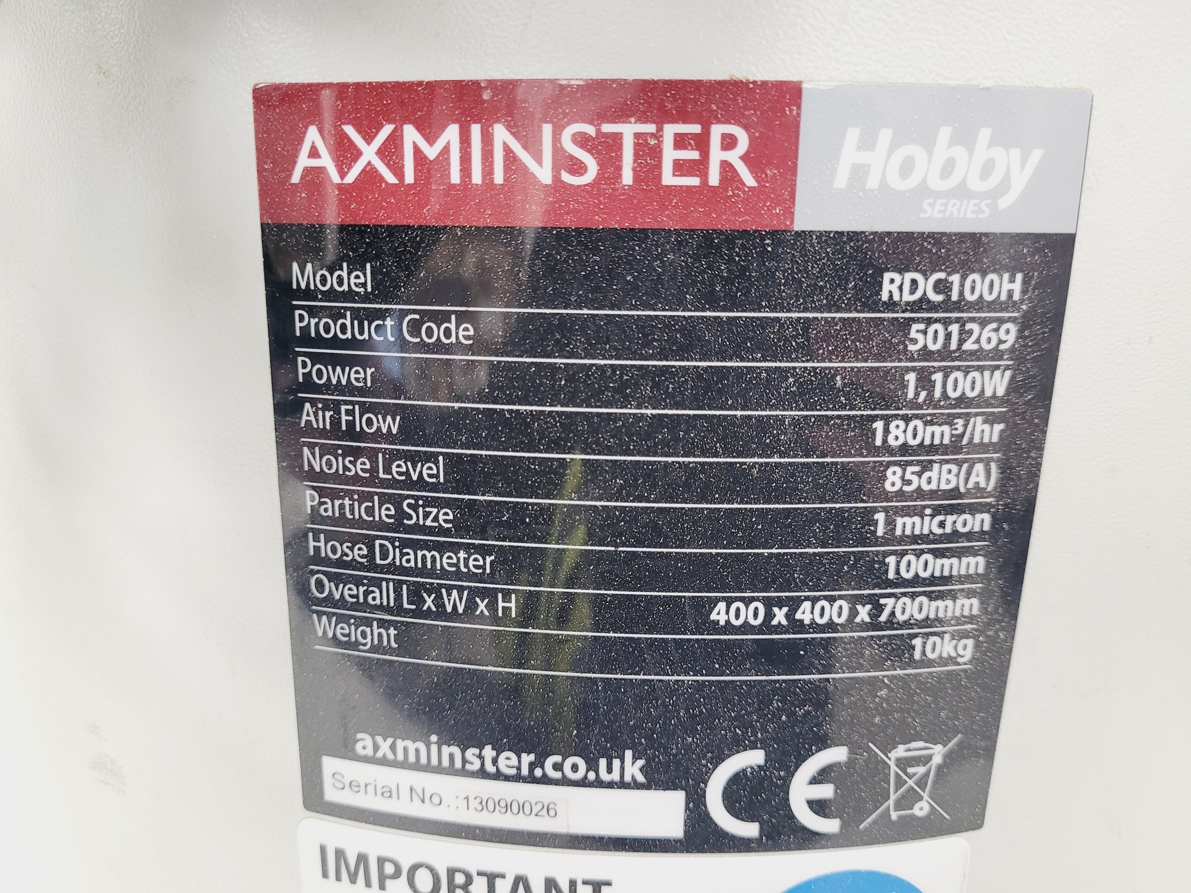Axminster Rtc7030 Axminster Hobby Series Vacuum Extractor Model-RDC100H