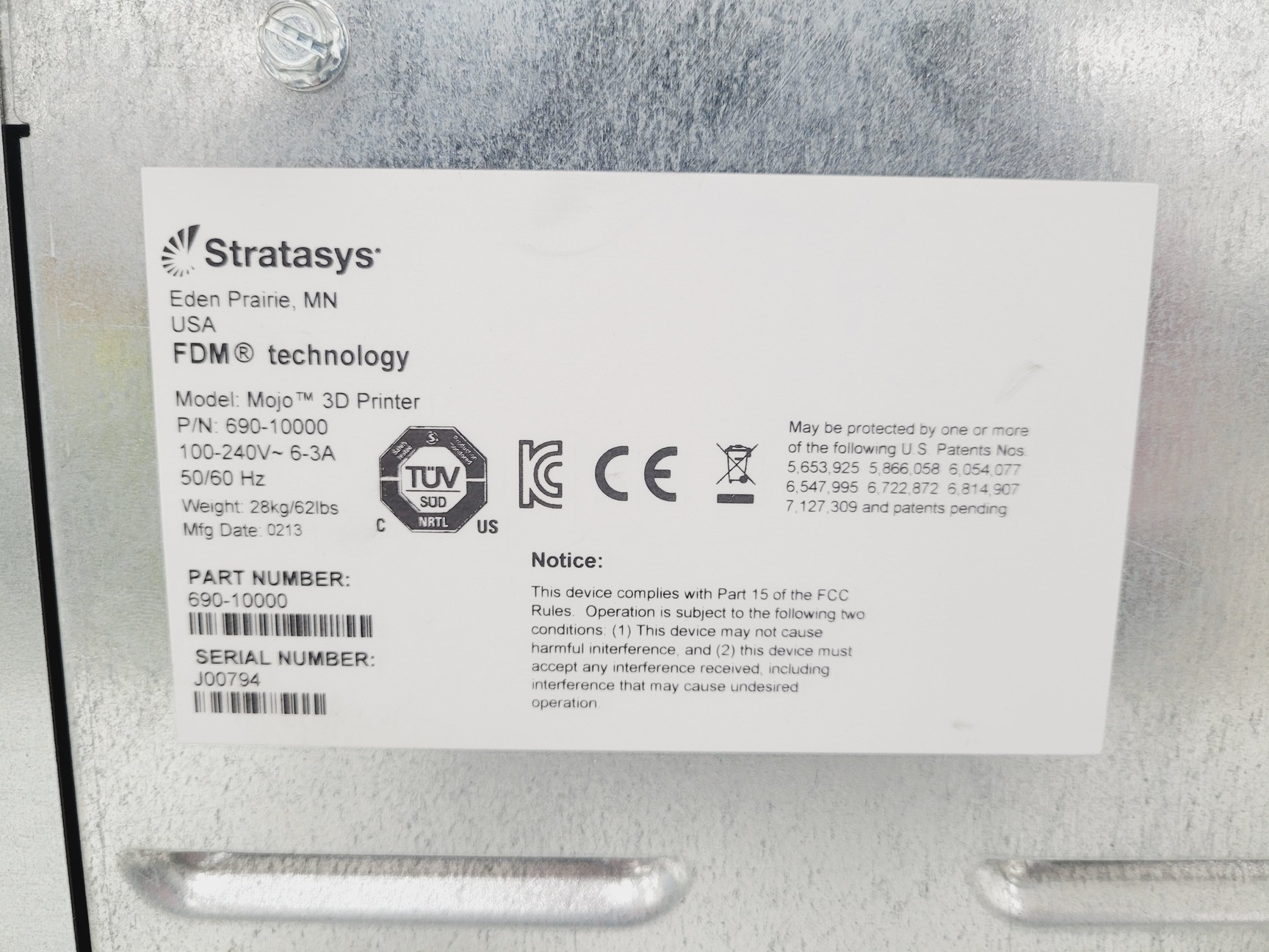 Image of Stratasys Mojo 3D Printer Unit 