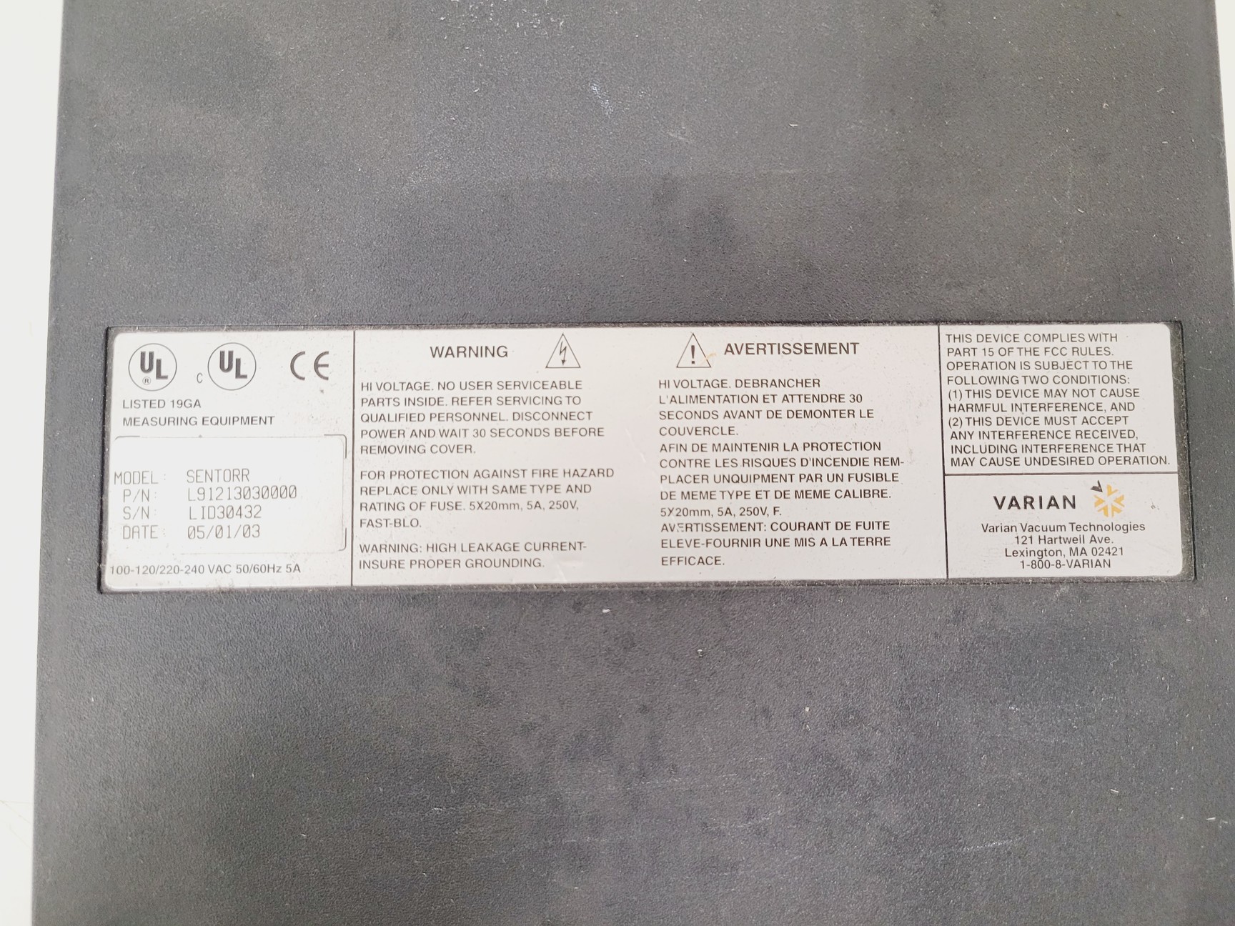 Image of Varian CC2C Module Model Sentorr Vacuum Gauge Controller Lab