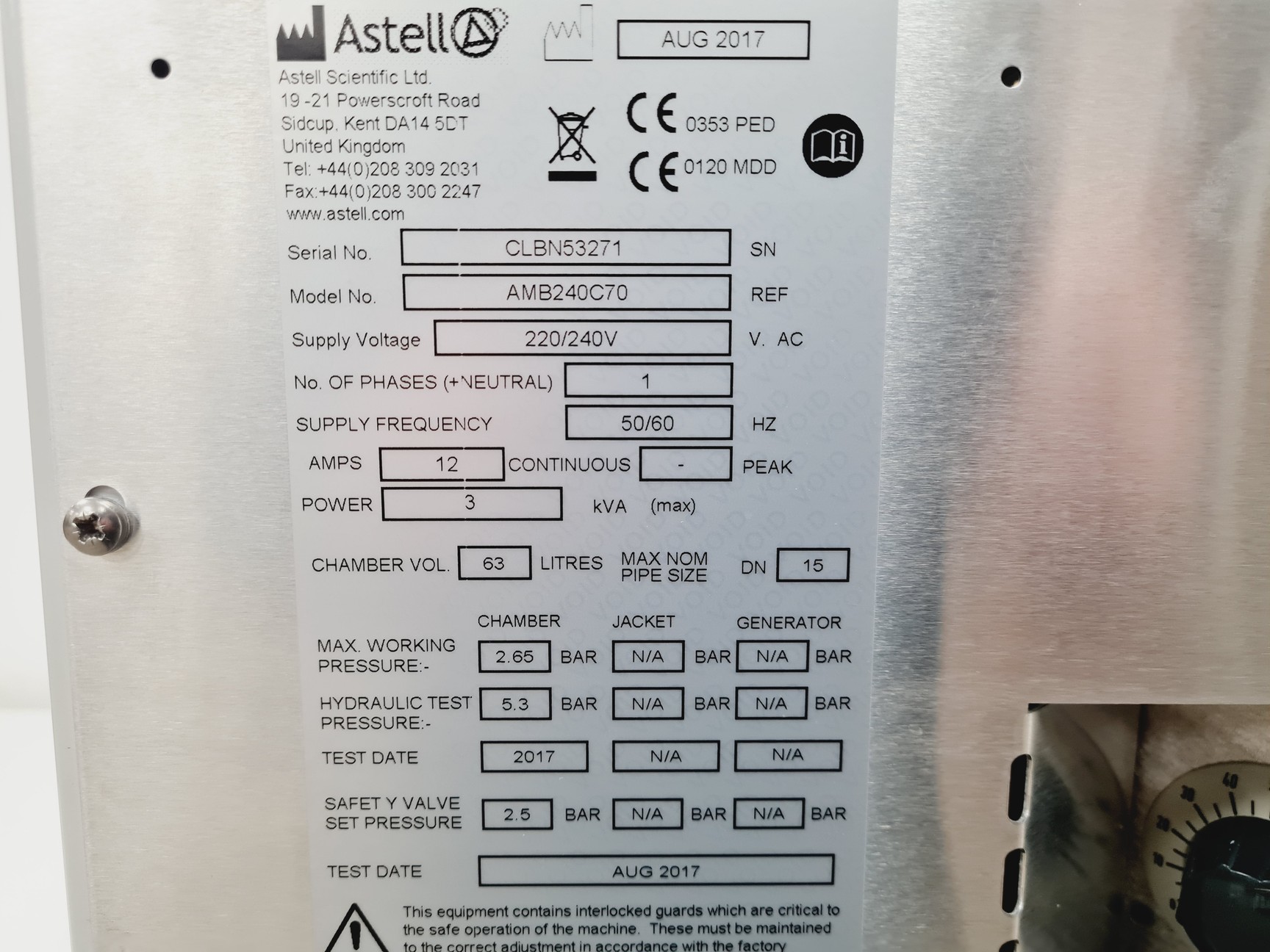 Image of Astell Scientific™ Autofill Benchtop Autoclave