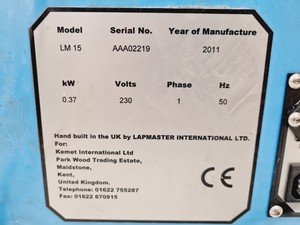 Thumbnail image of Lapmaster International Kemtech LM15 Lapping Machine 2011