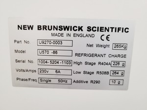 Thumbnail image of New Brunswick Scientific U570-86 Ultra Low Temperature Freezer Lab Spares/Repair