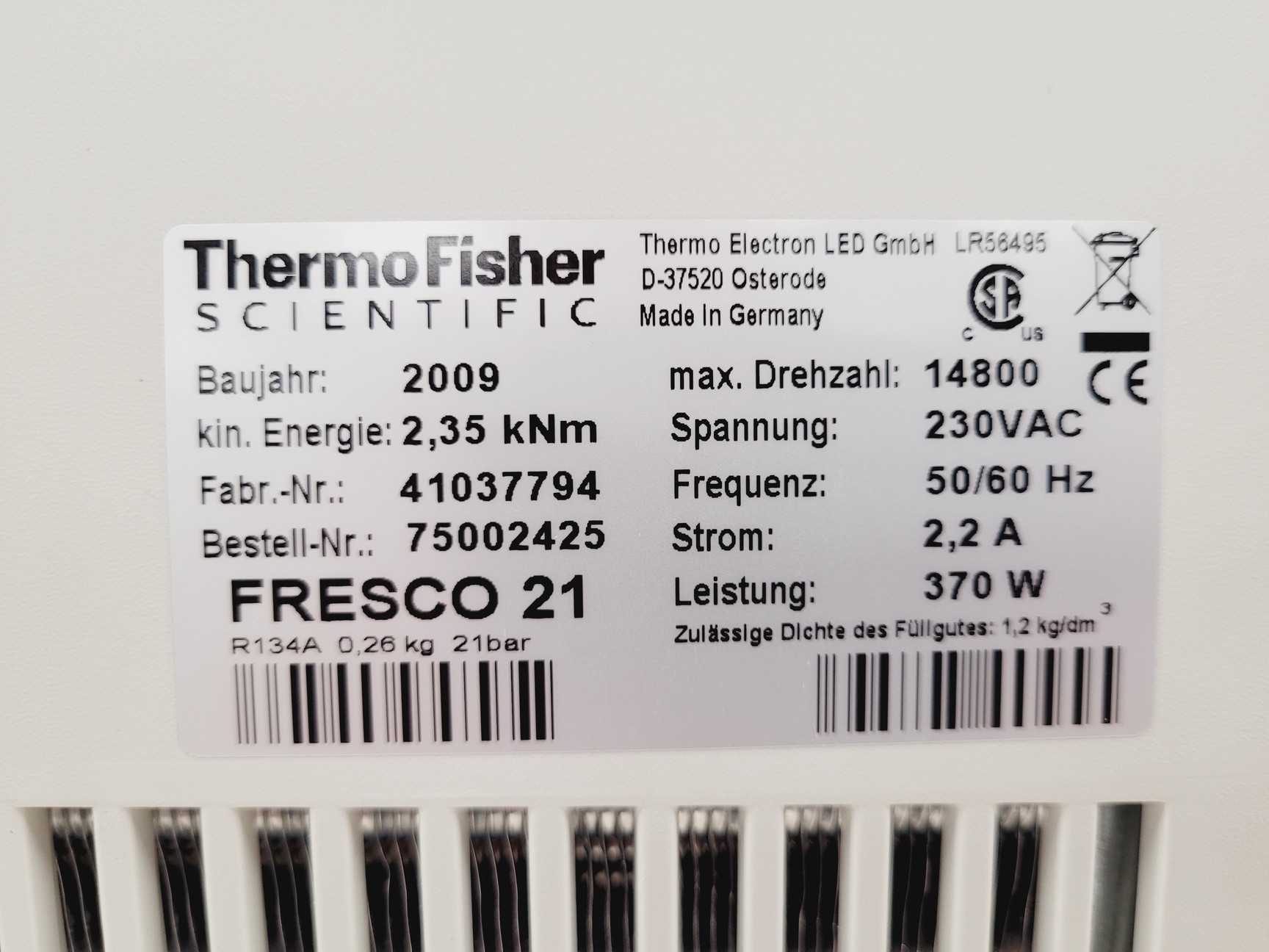 Image of Thermo Scientific Fresco 21 Refrigerated Benchtop Centrifuge Lab