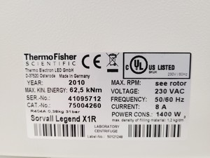 Thumbnail image of Thermo Scientific Legend X1R Centrifuge with 5000rpm Rotor Lab