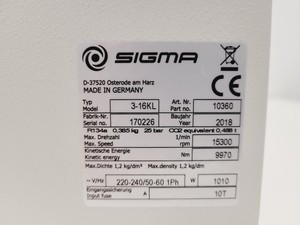 Thumbnail image of Sigma Model 3-16KL Centrifuge Lab