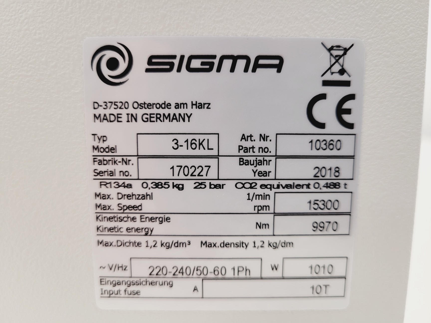 Image of Sigma 3-16KL Centrifuge Lab