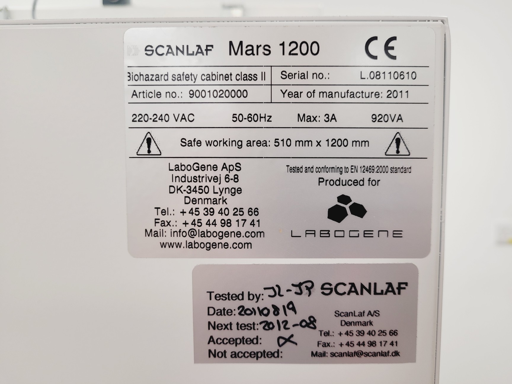 Image of Scanlaf Model Mars 1200 Class 2 Safety Cabinet Lab