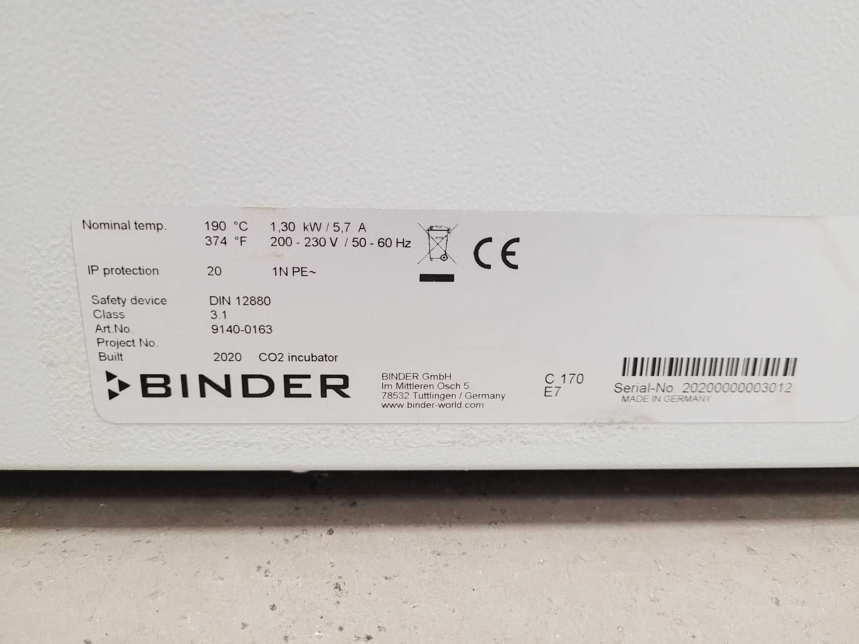 Image of Binder CO2 Incubator C170 Lab Spares/Repairs