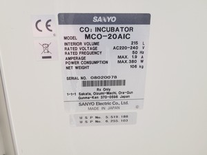 Thumbnail image of Double Stack Sanyo CO2 Incubator Model-MCO 20AIC Lab