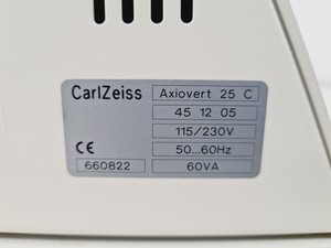 Thumbnail image of Zeiss Axiovert 25 Inverted Microscope w/ 3 x Achrostigmat Objectives 10/20/40x