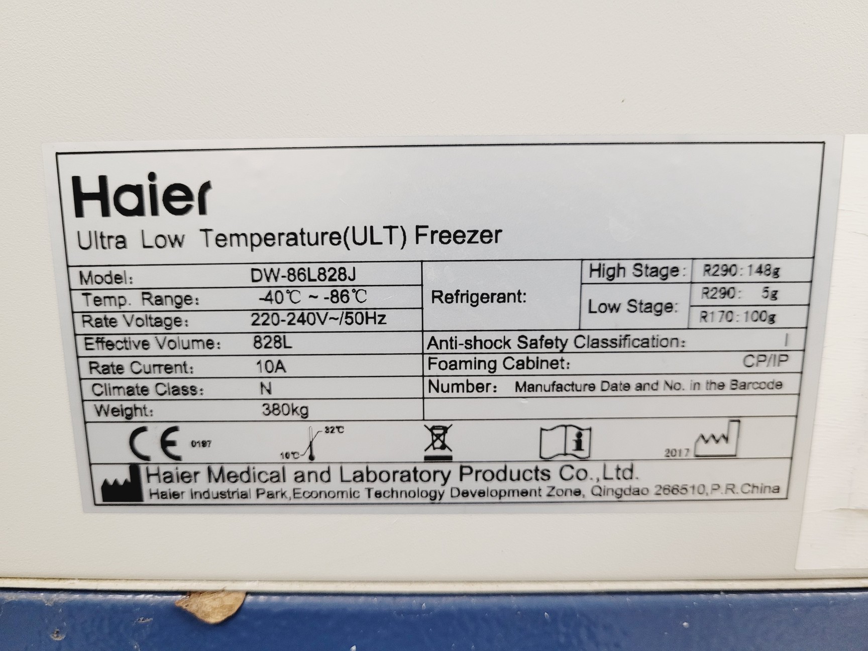 Image of Haier ULT FREEZER -86ºc Model DW-86L828J Lab