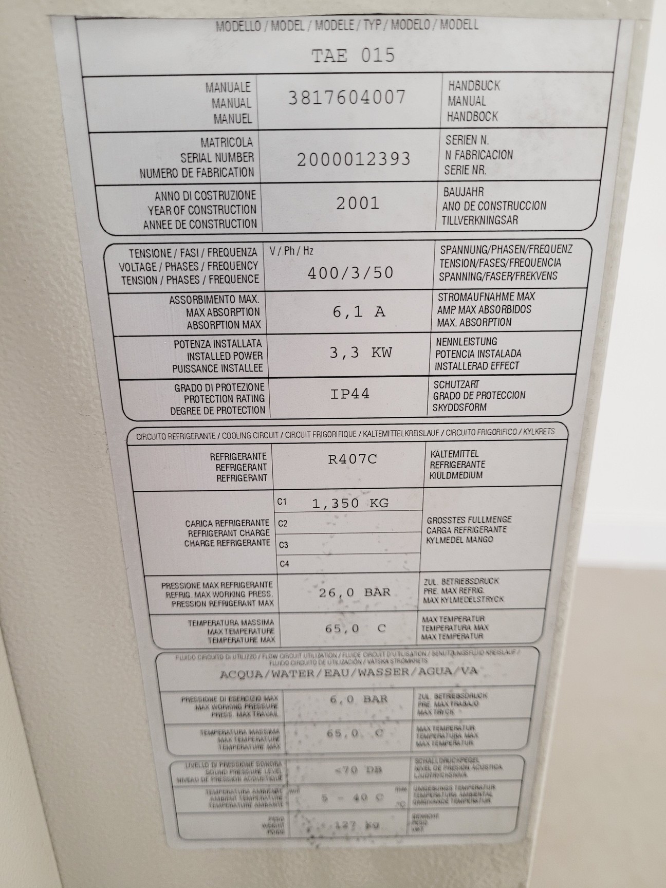 Image of SEM Chiller Industrial Cooling Systems (ICS) TAE 015 Air Cooled Chiller 