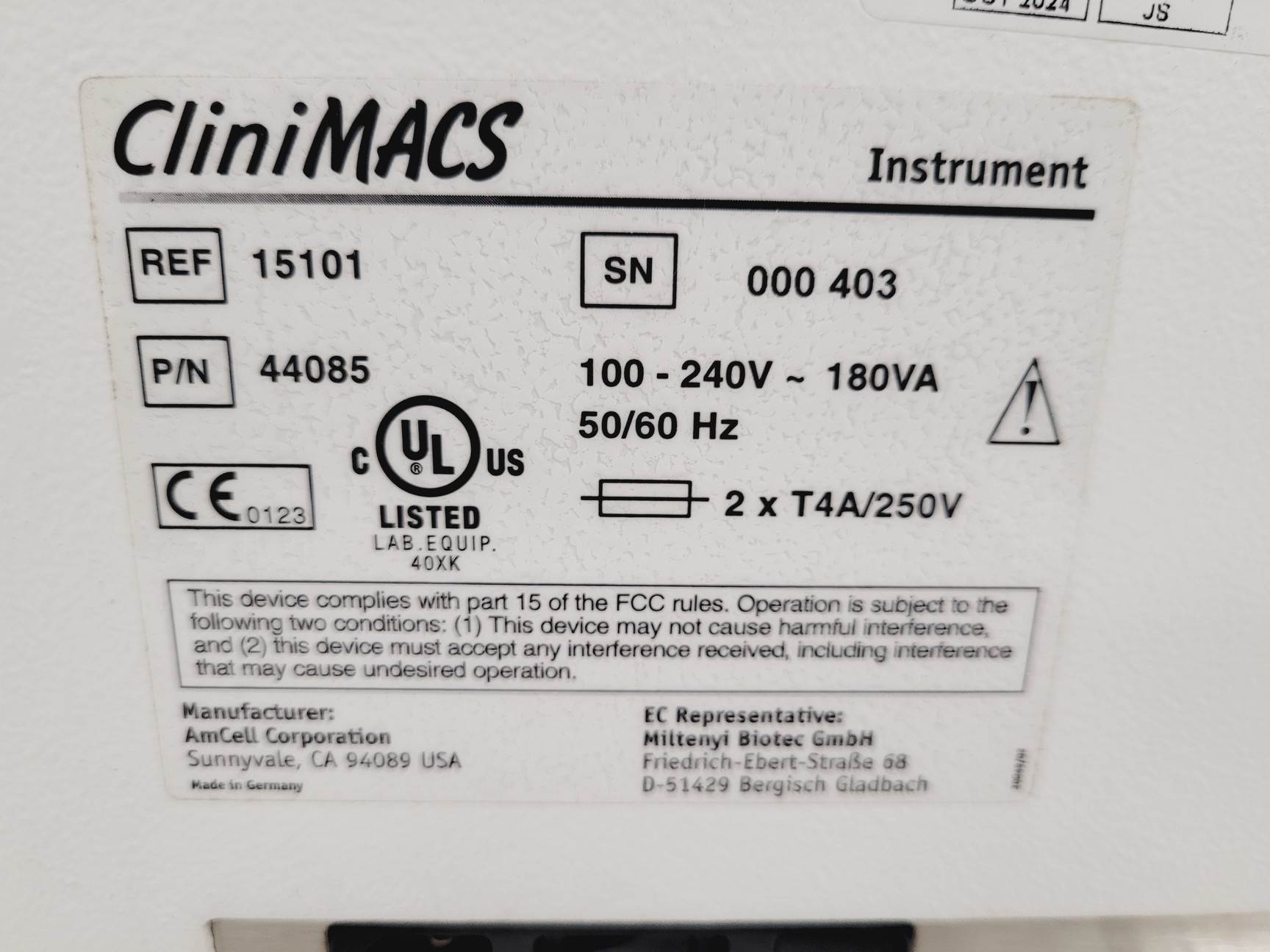 Image of Miltenyi Biotec CliniMacs Instrument 44085 Lab