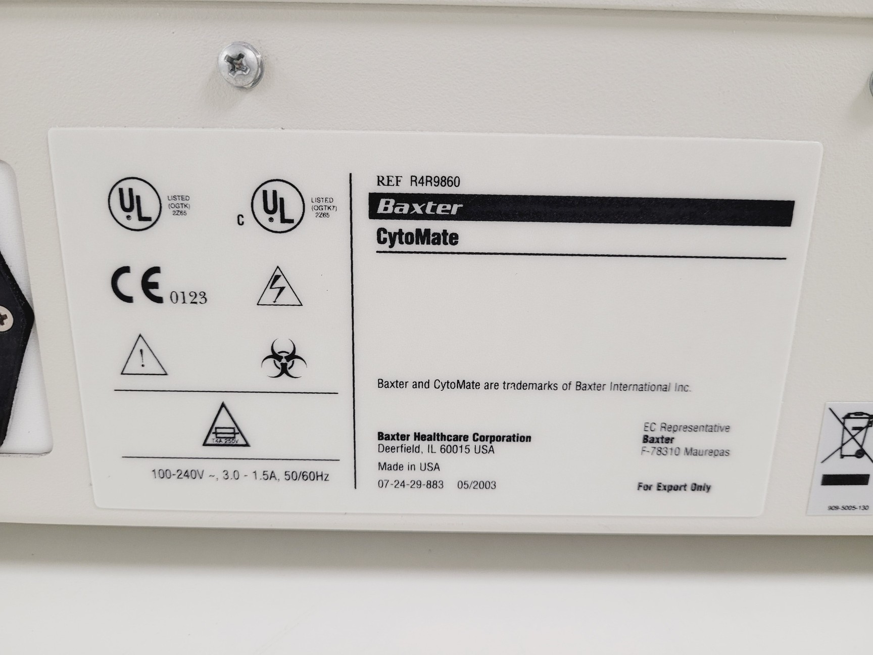 Image of Baxter Nexell CytoMate Cell Washer R4R9860 Lab