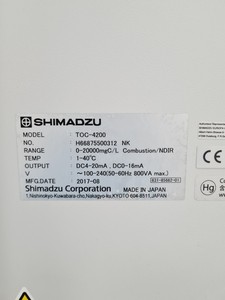 Thumbnail image of Shimadzu Total Organic Carbon Analyzer TOC-4200 Spares/Repair Lab