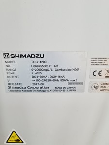 Thumbnail image of Shimadzu Total Organic Carbon Analyzer TOC-4200 Spares/Repair Lab