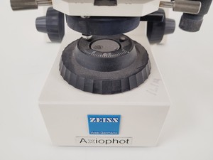 Thumbnail image of Carl Zeiss Axiophot Microscope Part No. 45 18 87 w/  5 x Zeiss Plan-NEOFLUAR