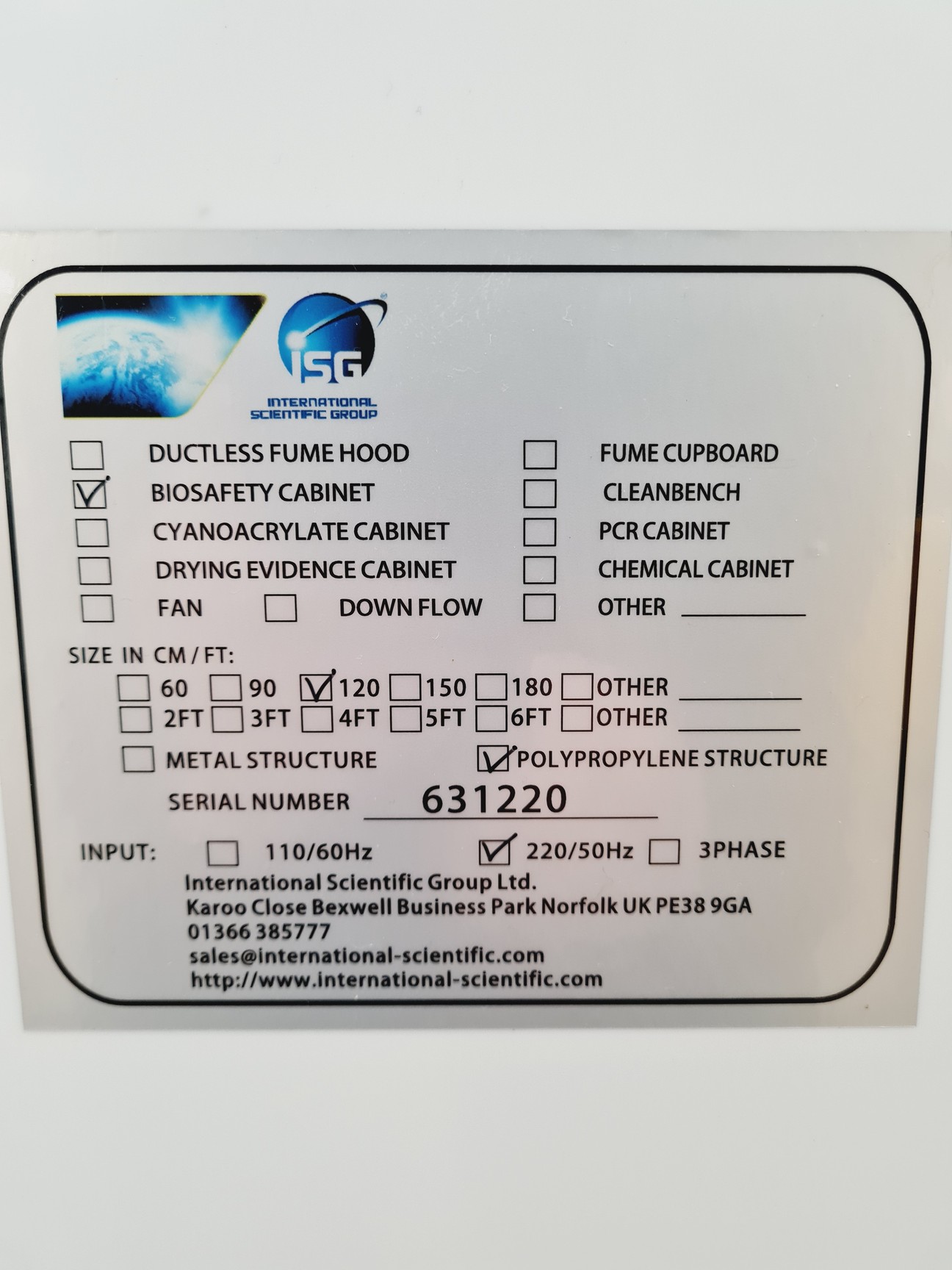 Image of ISG Class 2 Biological Safety Cabinet w/ Stand Lab