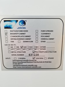 Thumbnail image of ISG Class 2 Biological Safety Cabinet w/ Stand Lab