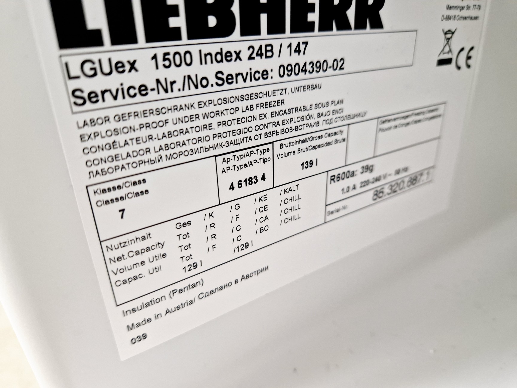 Image of Liebherr Model LGUEX 1500 MedilLine Laboratory Freezer