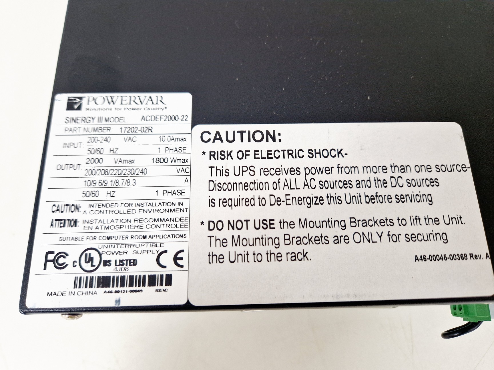 Image of Ametek PowerVar Sinergy III Model- ACDEF2000-22