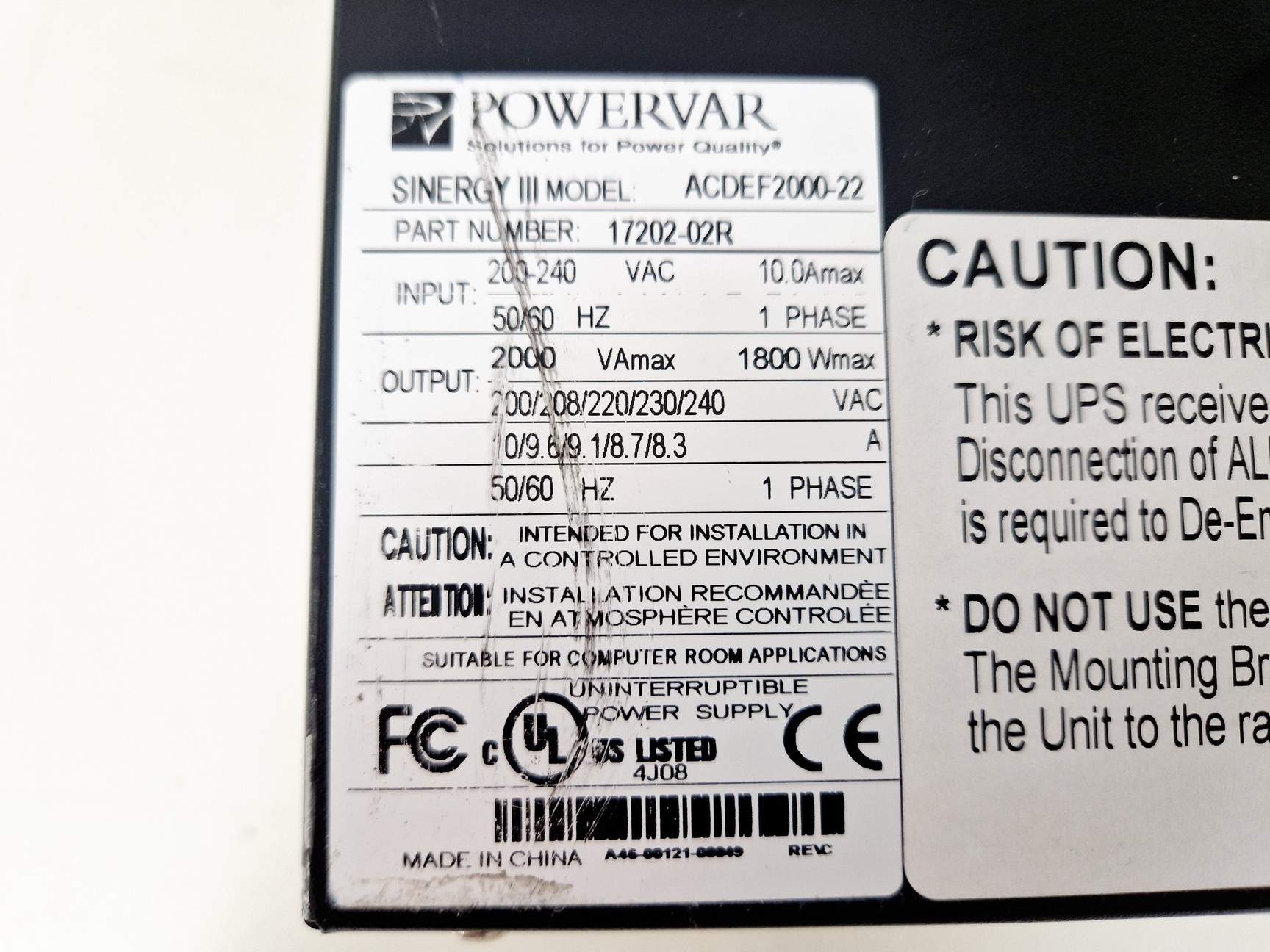 Image of Ametek PowerVar Sinergy III Model ACDEF2000-22